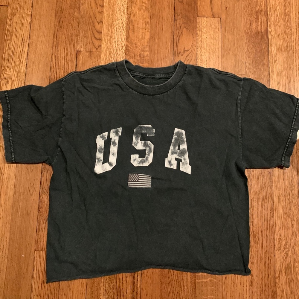 Brandy Melville Washed Grey USA Short Sleeve Top